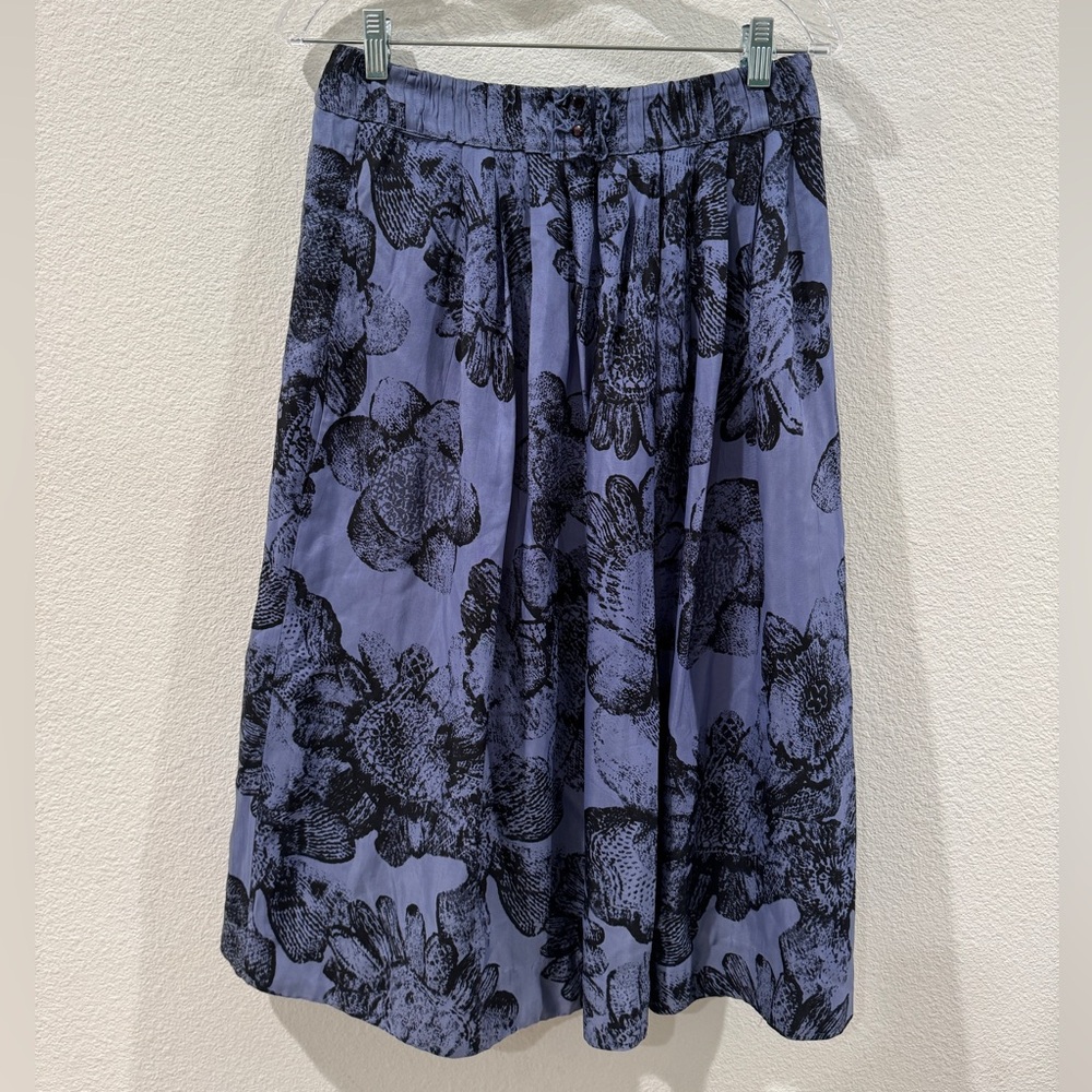 Anthropologie Blue Floral A-Line Skirt